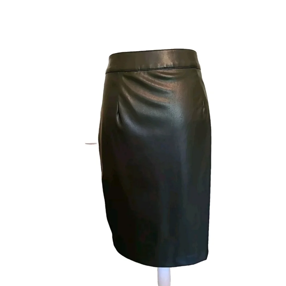Tommy Hilfiger Black Sailor Style Faux-Leather Knee-Length Skirt Sz 12 NWOT